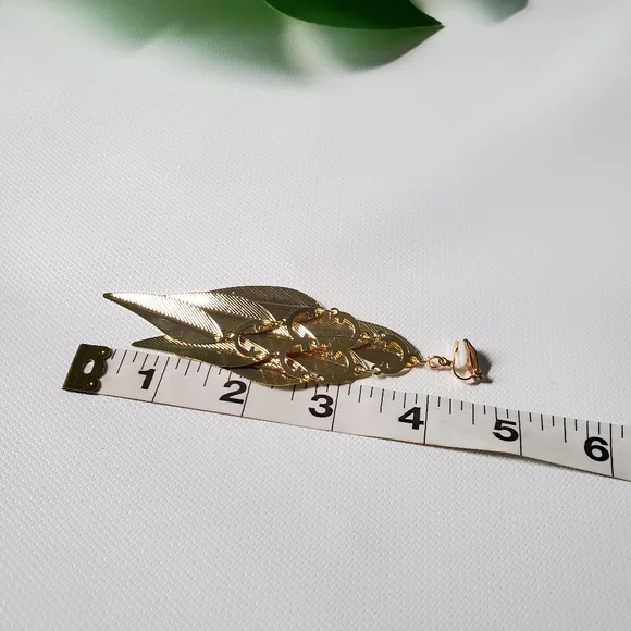 Clip On Leaf Feather Chandelier Earrings - Picture 5 of 6